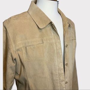 Wilsons Leather Khaki Cream Suede Button Down Shirt Jacket Size 2X